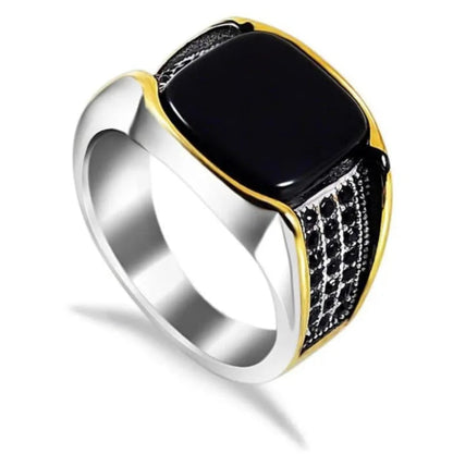 New Turkish Black Stone Stainless Steel Ring for Men