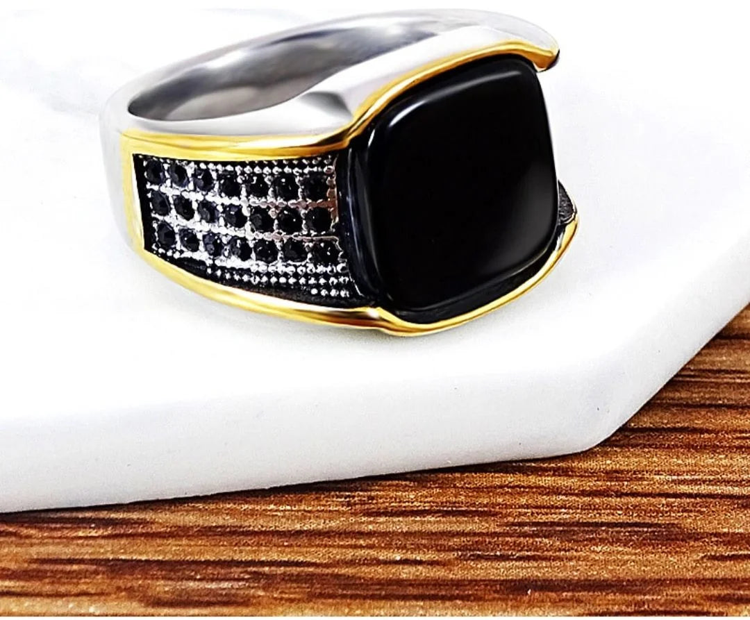 New Turkish Black Stone Stainless Steel Ring for Men