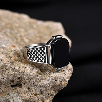 Italian One-Stone Stainless Steel Ring for Unisex